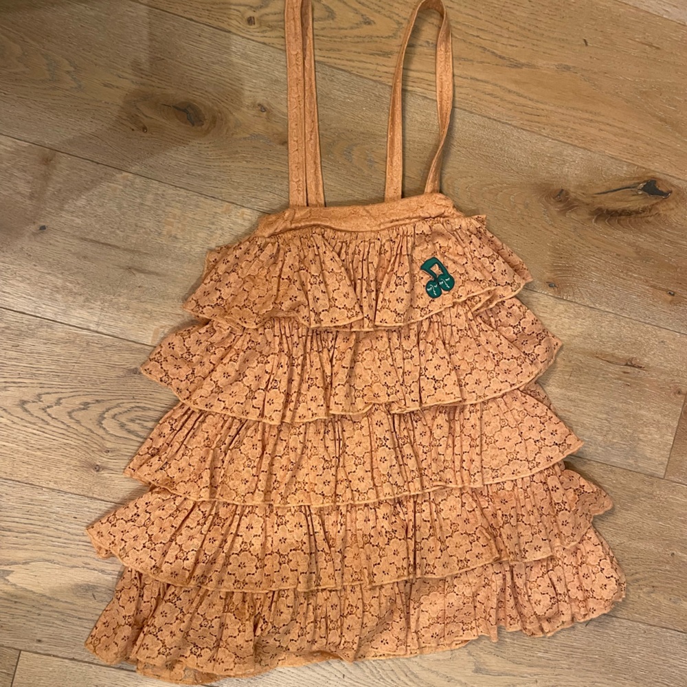 Mini Rodini Peach Tiered Lace Ruffle Dress